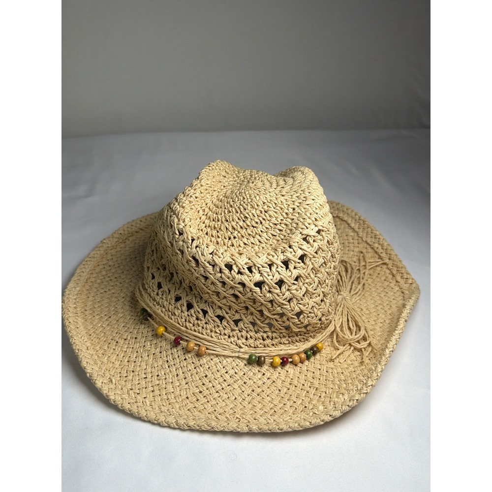 Woven Capelli New York Straw Cowboy Hat Women OS Beige Excellent